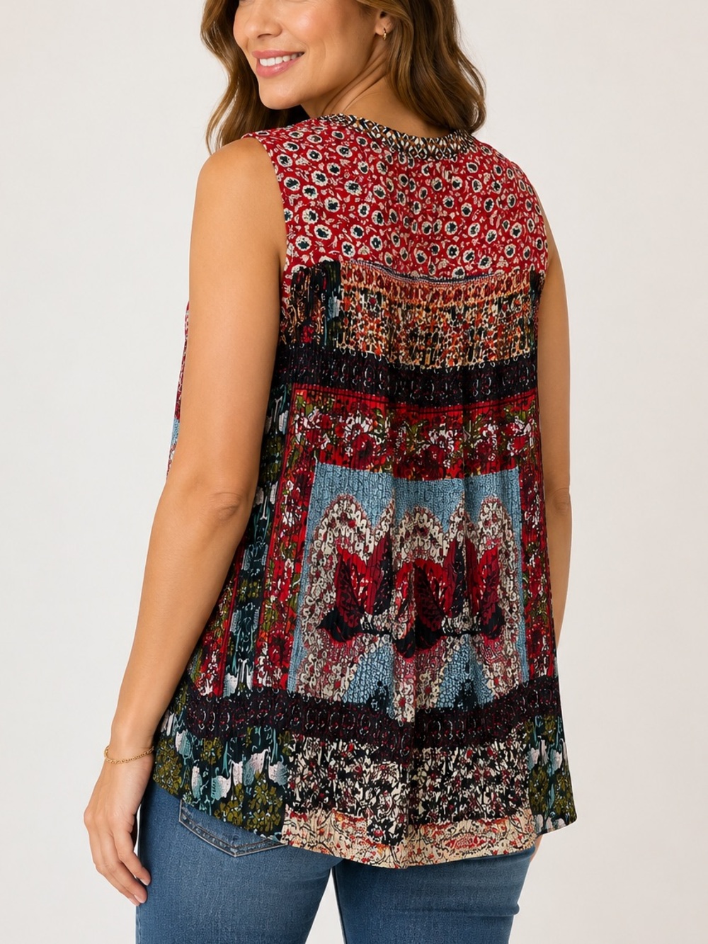 Anthropologie One September Mixed Media Boho Print Tank Top Summer Color Size S